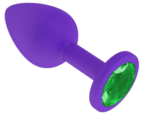 Фиолетовая силиконовая пробка с зеленым кристаллом - 7,3 см. - 0
