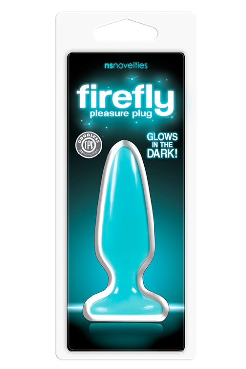 Голубая, светящаяся в темноте пробка Firefly Pleasure Plug Small - 10,1 см. - 0