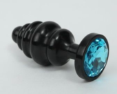 Черная фигурная анальная пробка с голубым кристаллом - 8,2 см. - 0