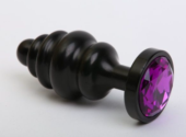 Черная фигурная анальная пробка с фиолетовым кристаллом - 8,2 см. - 0