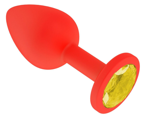 Красная анальная втулка с желтым кристаллом - 7,3 см. - 0