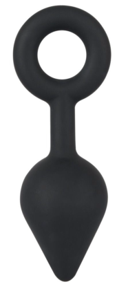 Чёрная анальная втулка с кольцом - 14 см. - 0