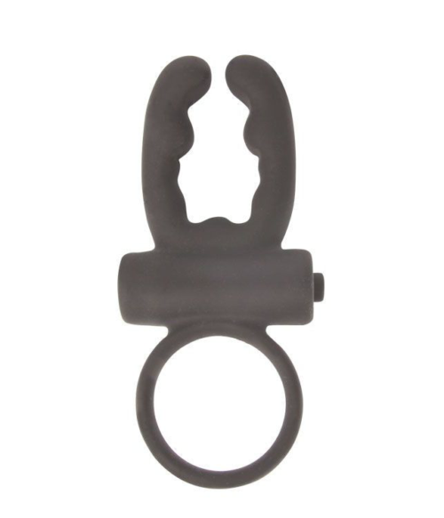 Чёрное эрекционное кольцо с вибрацией и рожками Sex Expert - 0