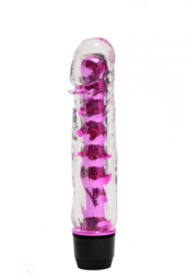 Прозрачно-розовой вибратор с пупырышками - 17,5 см. - 0
