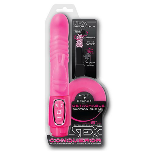 Розовый реалистичный вибратор SEX CONQUEROR SPIRAL MOTION DUO VIBE - 21 см. - 1