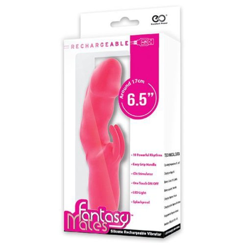 Розовый вибратор с клиторальным стимулятором MATES FANTASY RECHARGE VIBRATOR - 17 см. - 1