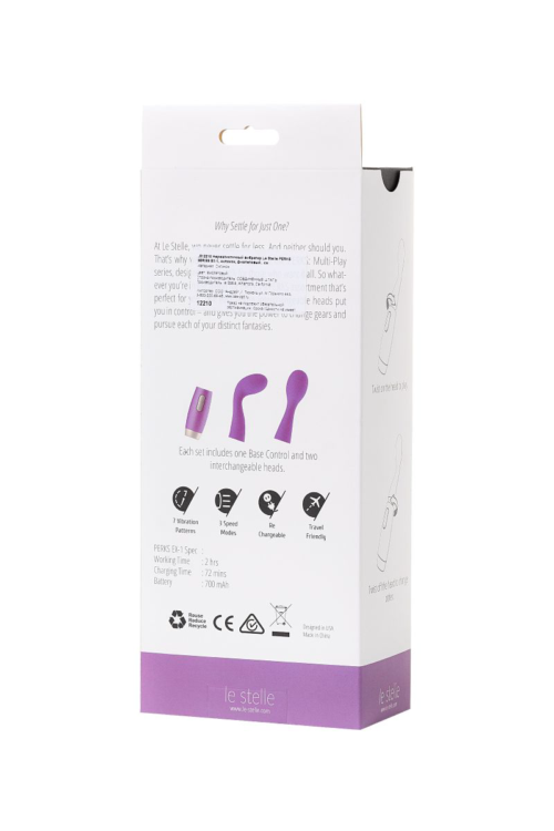 Фиолетовый вибратор Le Stelle PERKS SERIES EX-1 с 2 сменными насадками - 8
