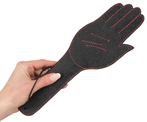 Чёрная шлёпалка Slapper Hand в виде ладошки с контрастной строчкой - 30 см. - 1