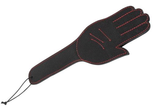 Чёрная шлёпалка Slapper Hand в виде ладошки с контрастной строчкой - 30 см. - 0