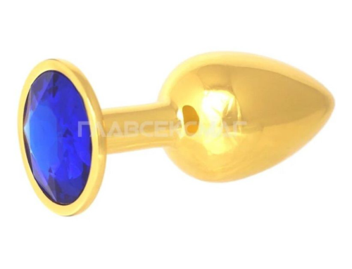 Золотистая анальная пробка с синим кристаллом - 7 см. - 0