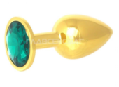 Золотистая анальная пробка с зелёным кристаллом - 7 см. - 0
