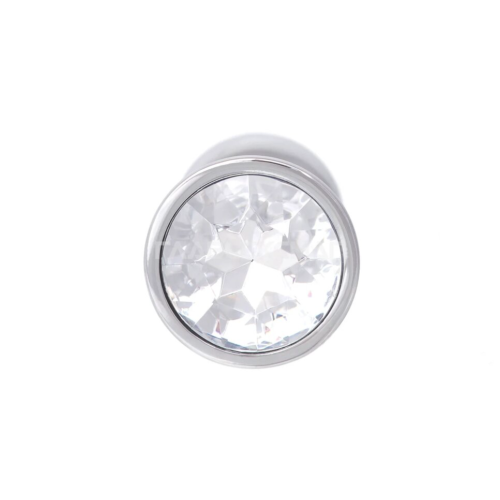 Серебристая анальная втулка с прозрачным кристаллом в основании - 7 см. - 3
