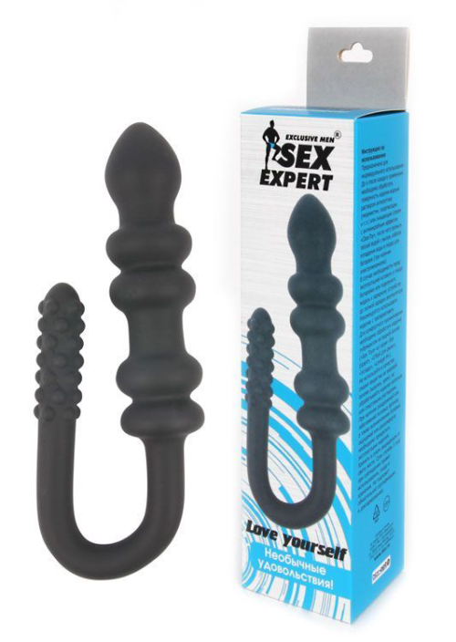 Чёрный стимулятор с различным рельефом Sex Expert - 1