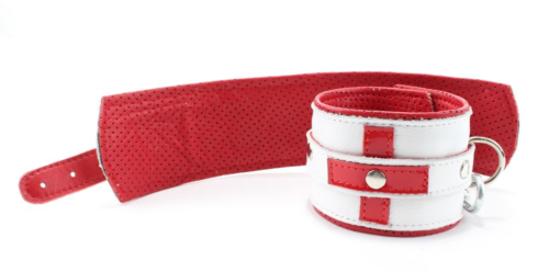 Бело-красные кожаные наручники для медсестры - 1
