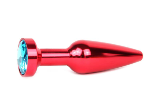 Удлиненная коническая гладкая красная анальная втулка с голубым кристаллом - 11,3 см. - 0