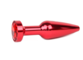 Удлиненная коническая гладкая красная анальная втулка с красным кристаллом - 11,3 см. - 0