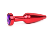 Удлиненная коническая гладкая красная анальная втулка с кристаллом фиолетового цвета - 11,3 см. - 0