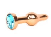 Удлиненная шарикообразная золотистая анальная втулка с голубым кристаллом - 10,3 см. - 0