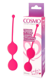 Розовые двойные вагинальные шарики Cosmo с хвостиком для извлечения - 1
