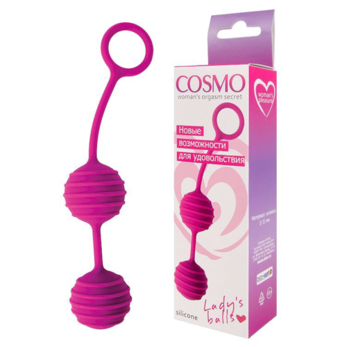 Ярко-розовые вагинальные шарики с ребрышками Cosmo - 1