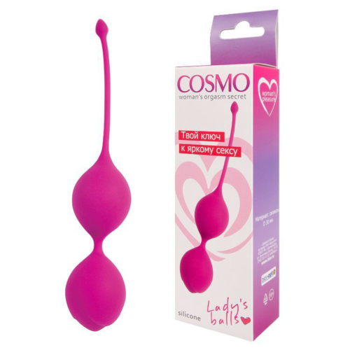 Ярко-розовые двойные вагинальные шарики с хвостиком Cosmo - 1