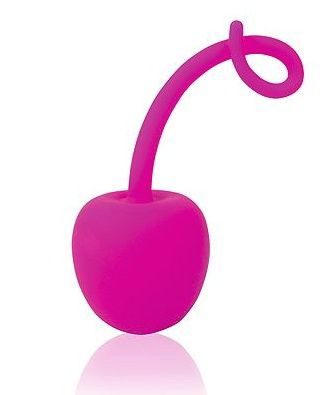 Розовый силиконовый вагинальный шарик-вишенка с хвостиком - 0
