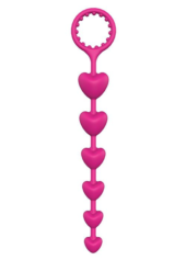 Розовая анальная цепочка с шариками-сердечками HEART BEADS - 23 см. - 0