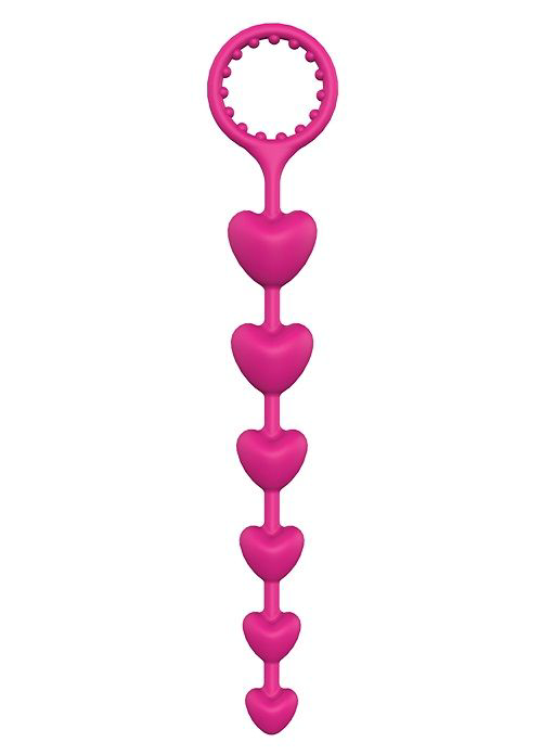 Розовая анальная цепочка с шариками-сердечками HEART BEADS - 23 см. - 0