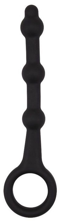 Черная силиконовая анальная цепочка-елочка с колечком - 13,5 см. - 0
