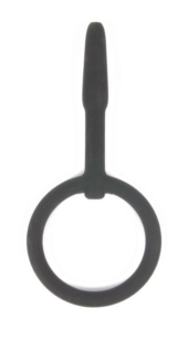 Черный уретральный силиконовый плаг с колечком-ограничителем - 4,5 см. - 0