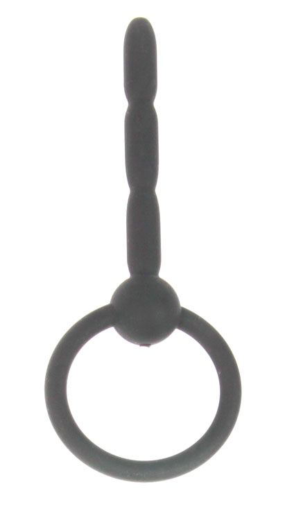 Чёрный уретральный стимулятор с колечком-ограничителем - 6 см. - 0