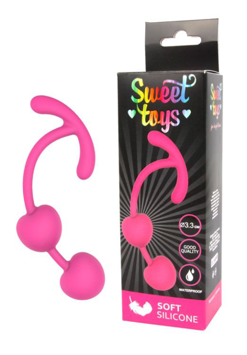 Розовые силиконовые вагинальные шарики с ограничителем - 1