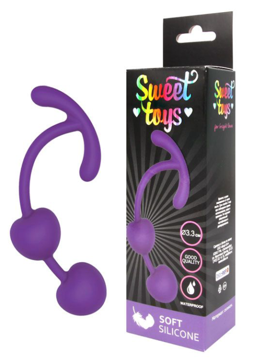 Фиолетовые силиконовые вагинальные шарики с ограничителем - 1