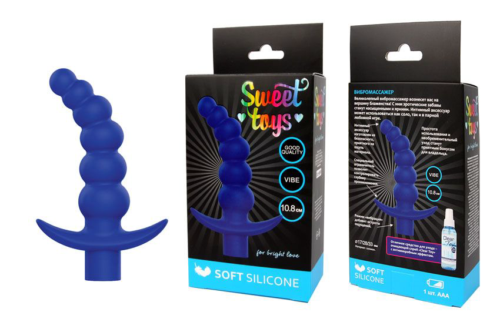 Синяя вибрирующая анальная елочка Sweet Toys - 10,8 см. - 1
