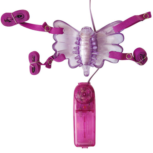 Фиолетовая вибробабочка на ремешках с пультом управления вибрацией - 0