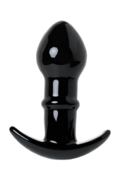 Черная стеклянная анальная втулка Sexus Glass с ограничителем - 11,5 см. - 1