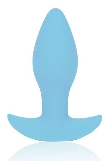 Голубая коническая анальная вибровтулка с ограничителем - 8,5 см. - 0