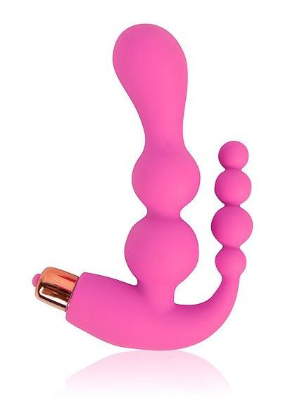 Розовый анально-вагинальный вибратор - 20 см. - 0