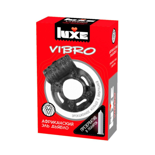 Чёрное эрекционное виброкольцо Luxe VIBRO Африканский Эль Дьябло + презерватив - 0