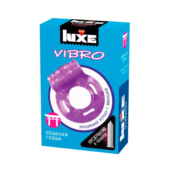 Фиолетовое эрекционное виброкольцо Luxe VIBRO Бешеная гейша + презерватив - 0
