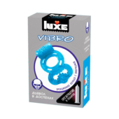 Голубое эрекционное виброкольцо Luxe VIBRO Дьявол в доспехах + презерватив - 0