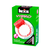 Розовое эрекционное виброкольцо Luxe VIBRO Поцелуй стриптизёрши + презерватив - 0
