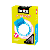 Голубое эрекционное виброкольцо Luxe VIBRO Райская птица + презерватив - 0