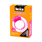 Розовое эрекционное виброкольцо LUXE VIBRO Техасский бутон + презерватив - 0