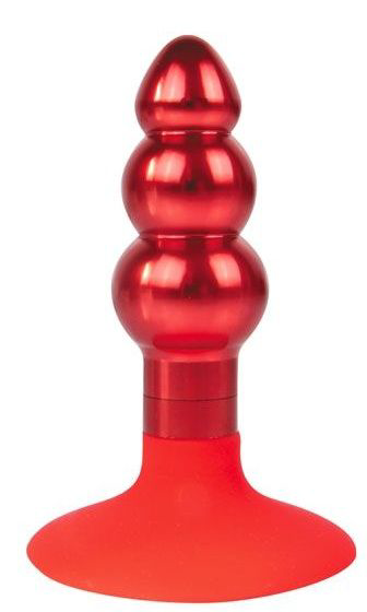 Красная анальная пробка-елочка с круглым ограничителем - 9 см. - 0