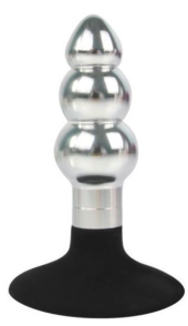 Серебристо-черная анальная пробка-елочка с круглым ограничителем - 9 см. - 0