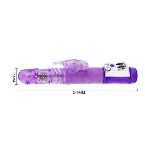 Фиолетовый вибратор с клиторальной бабочкой, ротацией и движением Up/Down - 24 см. - 3