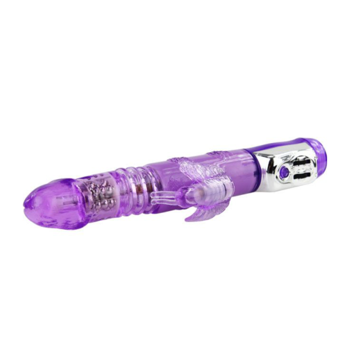 Фиолетовый вибратор с клиторальной бабочкой, ротацией и движением Up/Down - 24 см. - 1