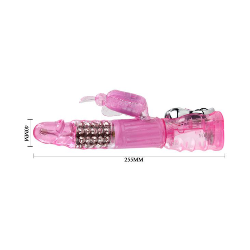 Розовый вибратор-ротатор Butterfly с клиторальной бабочкой - 25,5 см. - 3