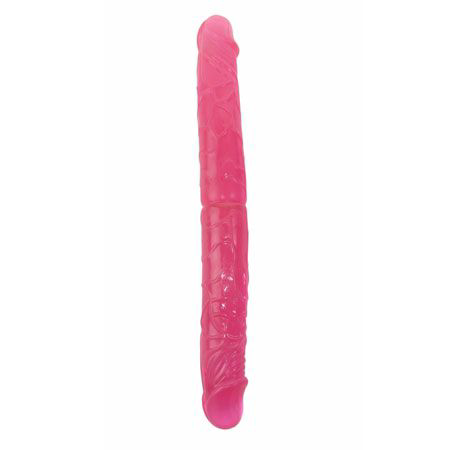 Розовый двухголовый гнущийся фаллоимитатор - 37,4 см. - 0